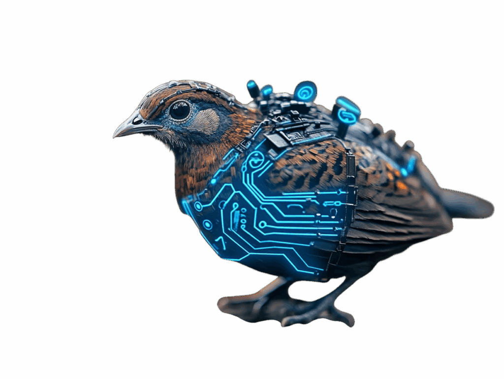 Cyber quail symbolizing precise cybersecurity guidance and smart technology decisions for small and medium-sized businesses