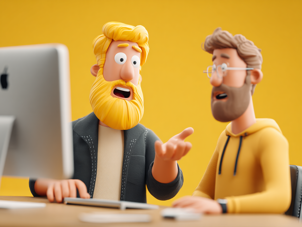 Two people discussing ISO 27001 implementation services in front of a computer, planning ISMS documentation and security controls