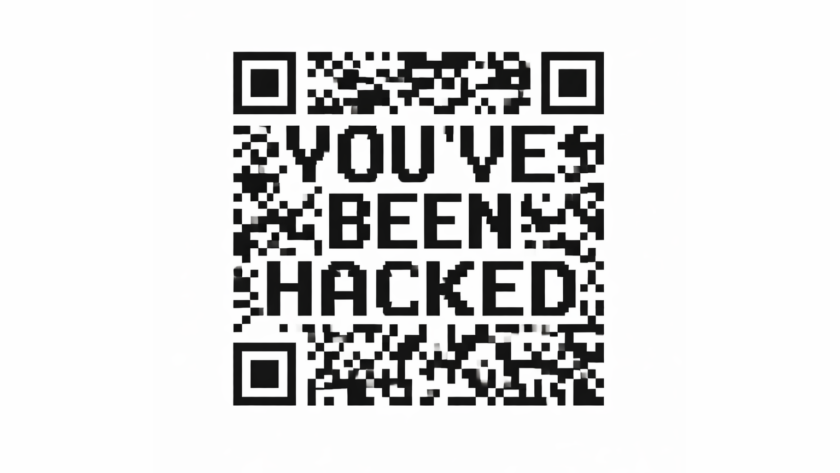 QR-Code mit Warnhinweis „You’ve been hacked“ als Symbol für Quishing-Betrug durch gefälschte Behördenschreiben.