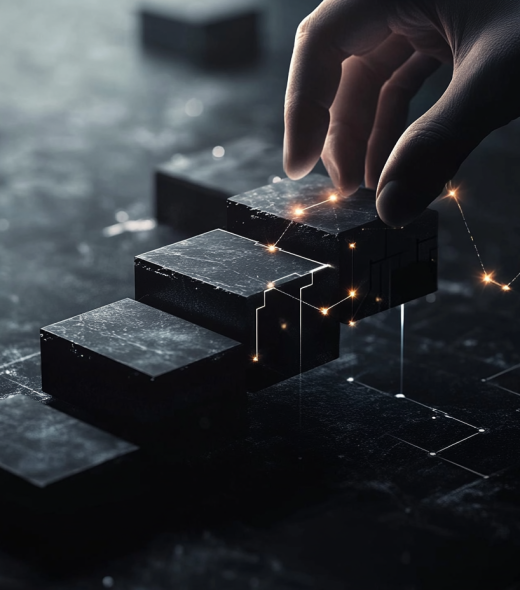 Steps leading across a cyber landscape symbolising the GAP Check process toward improved IT security